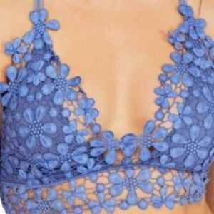 Intimately Free People Blue Floral Lace Sexy Bralette Boho Festival Medium